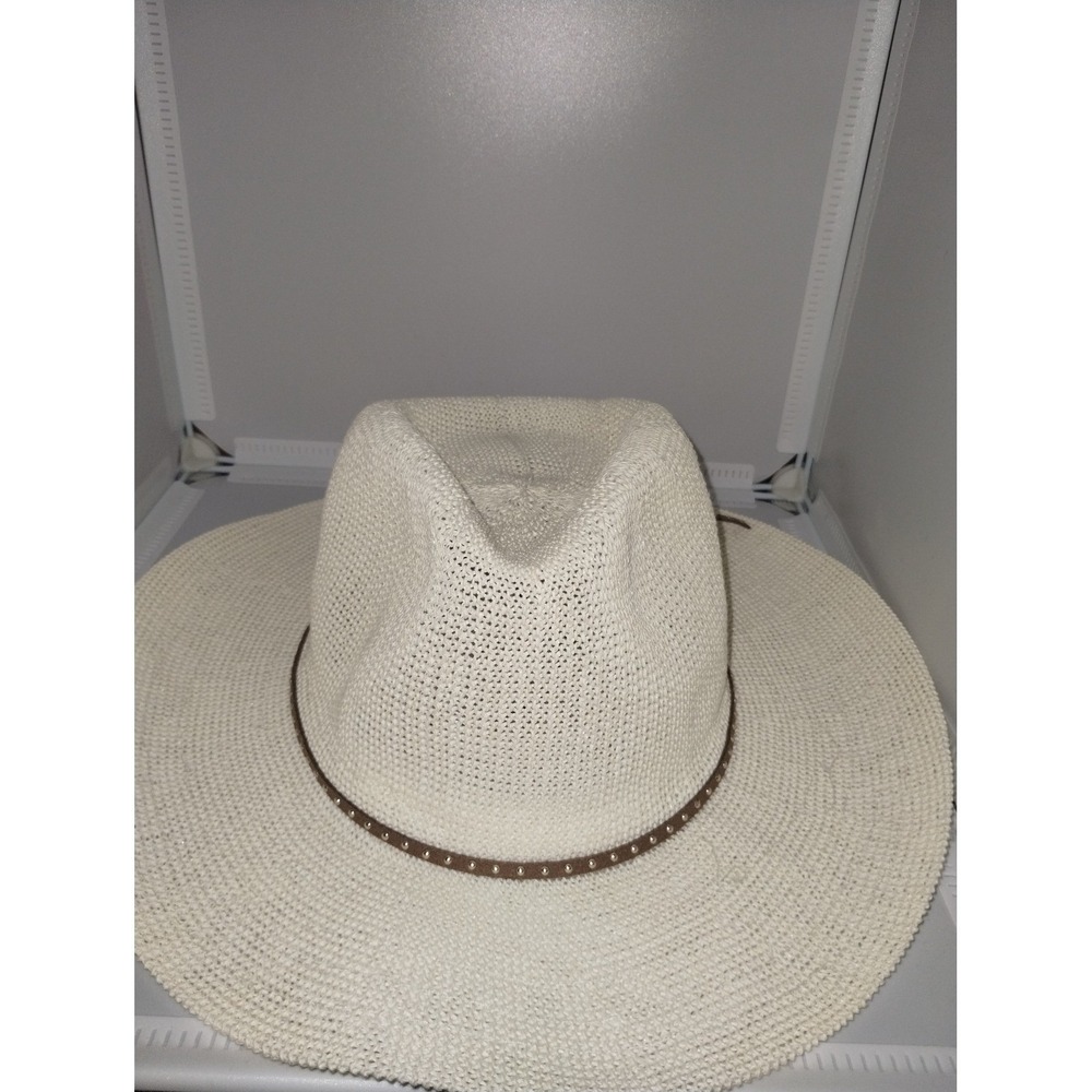 White straw adjustable Vince Camuto hat with brown string accent - Picture 6 of 6